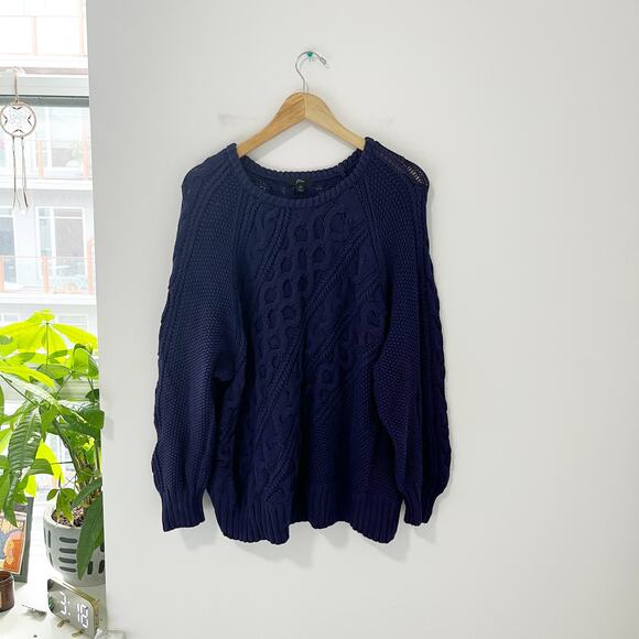 J. Crew Dark Blue Diagonal Cable Knit Sweater Size 2X - Picture 2 of 7